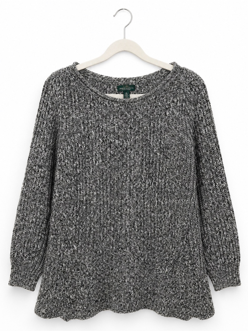 LRL Ralph Lauren Roll Neck Sweater XL Marled Black White Chunky Knit